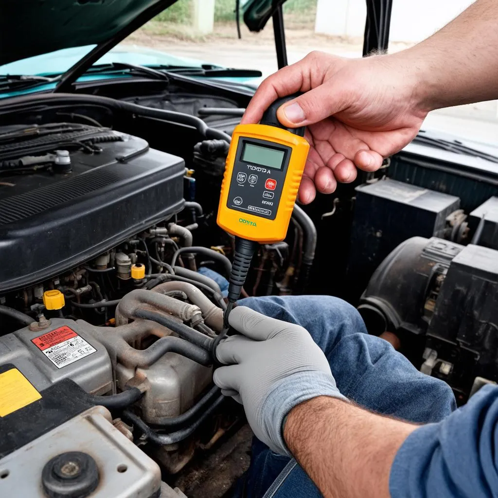 Mechanic Using OBD1 Scanner on 1992 Toyota Truck