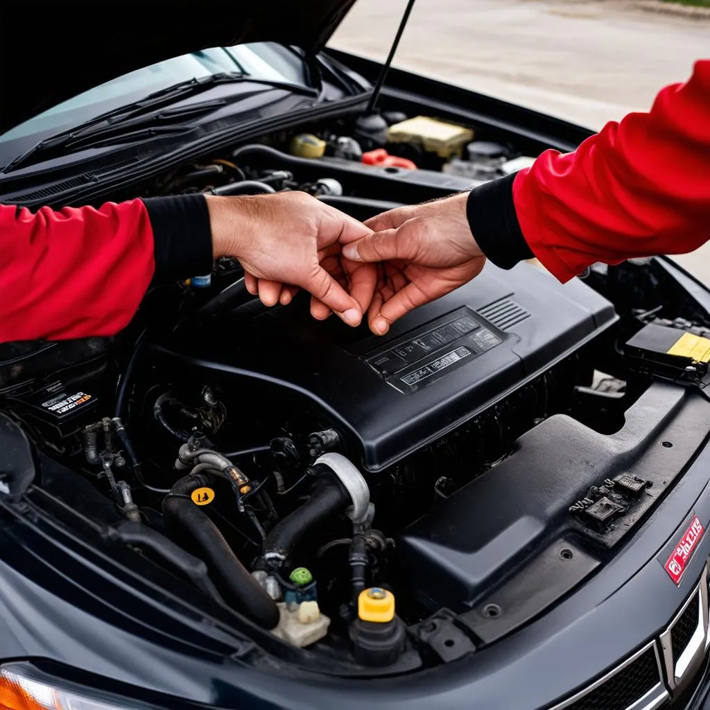 Mechanic inspecting a car engine