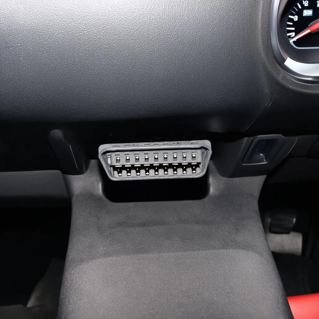 OBD Port under the dashboard of a car