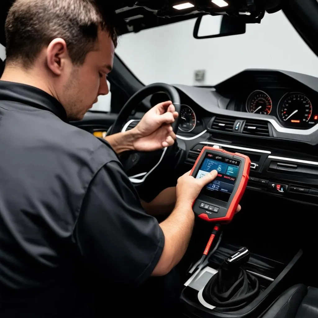 BMW Mechanic Using OBD Scanner