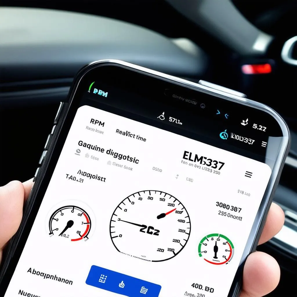 A smartphone displaying car diagnostic data from an ELM327 device