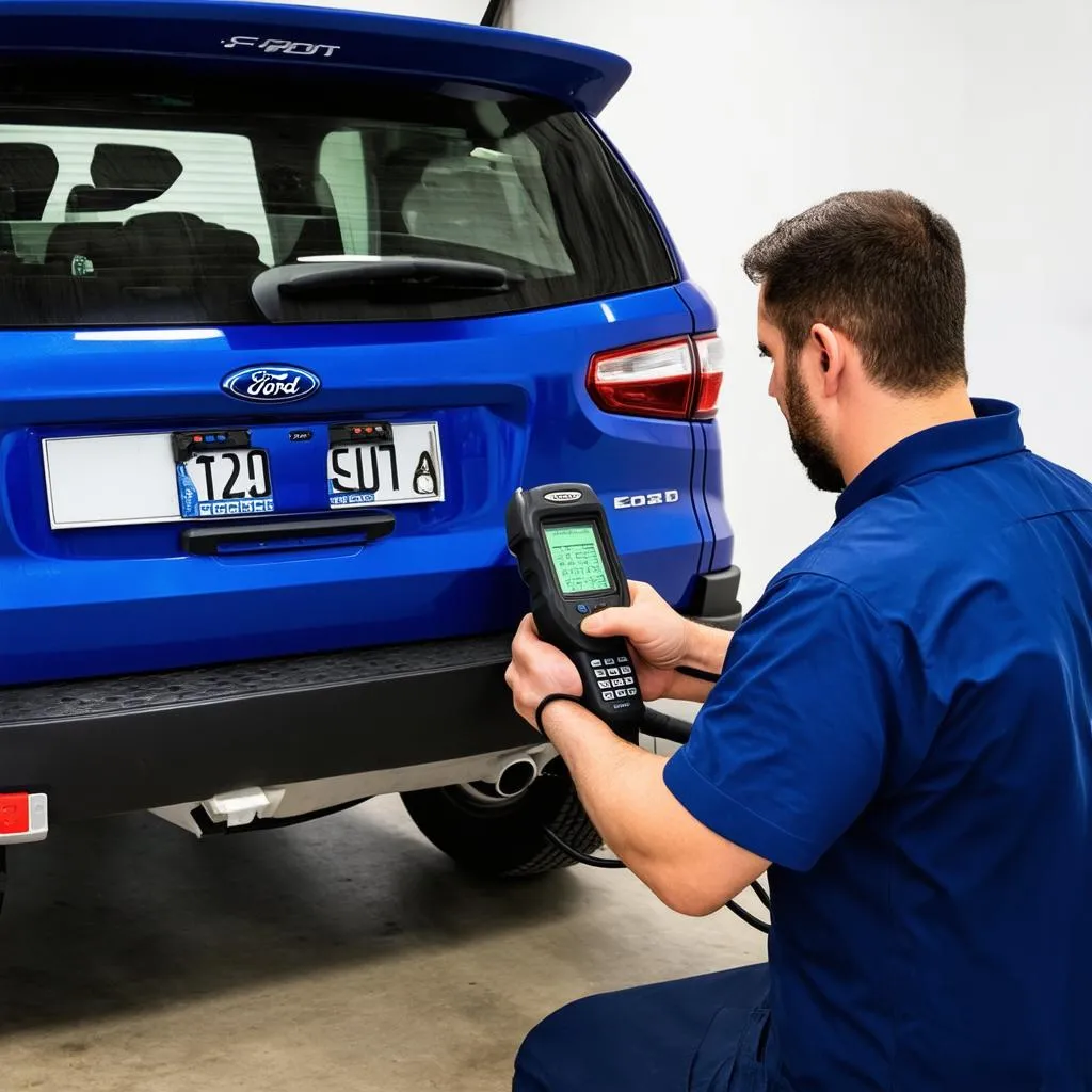 Mechanic Using OBD Scanner on Ford EcoSport