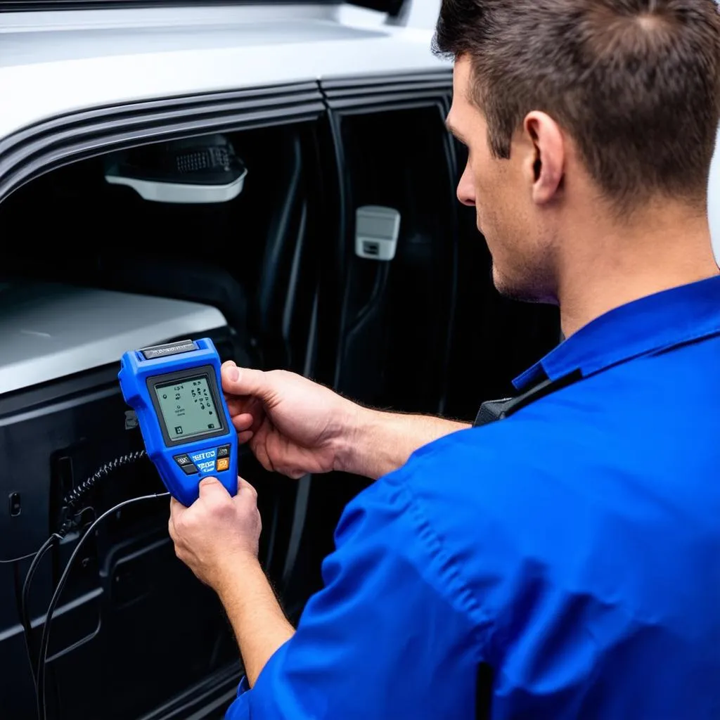 Mechanic using an OBD-II scanner