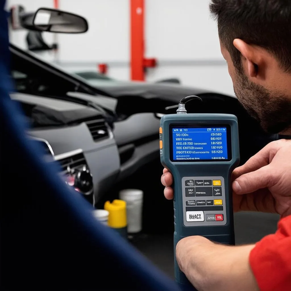 Mechanic using OBD-II scanner