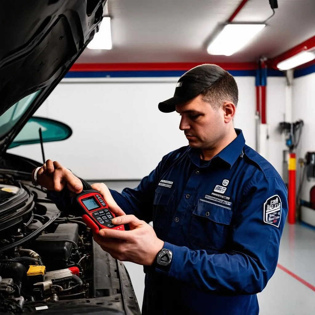 Mechanic Using OBD Scanner