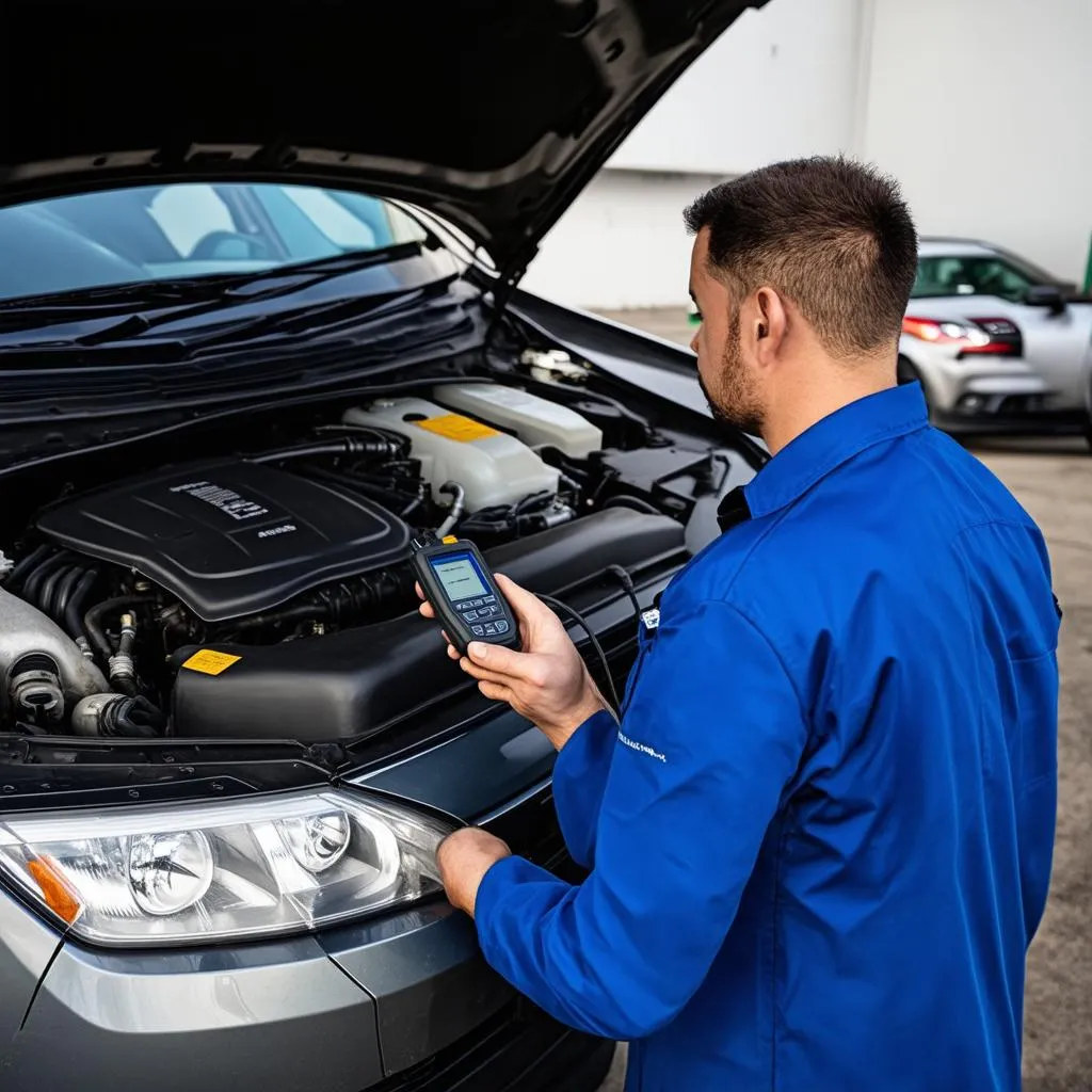 Mechanic Diagnosing Car