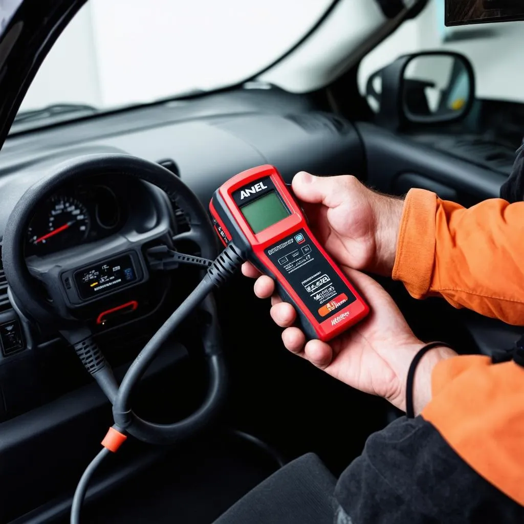 Mechanic Using OBD2 Scanner