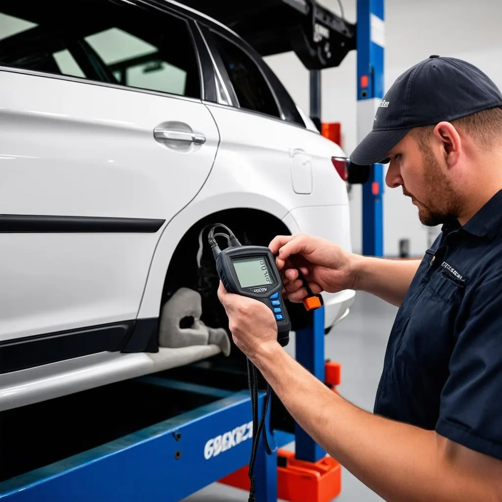 Mechanic connecting an OBD scanner