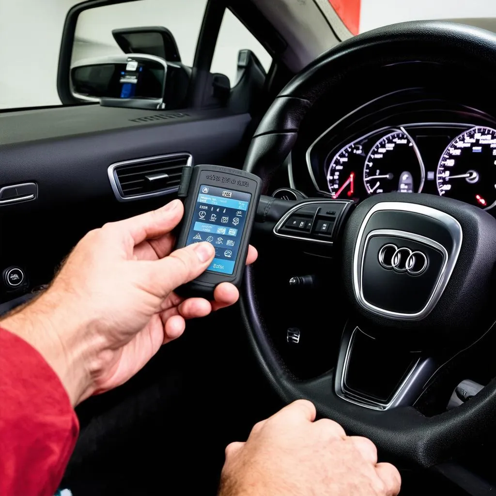 Mechanic using OBD scanner