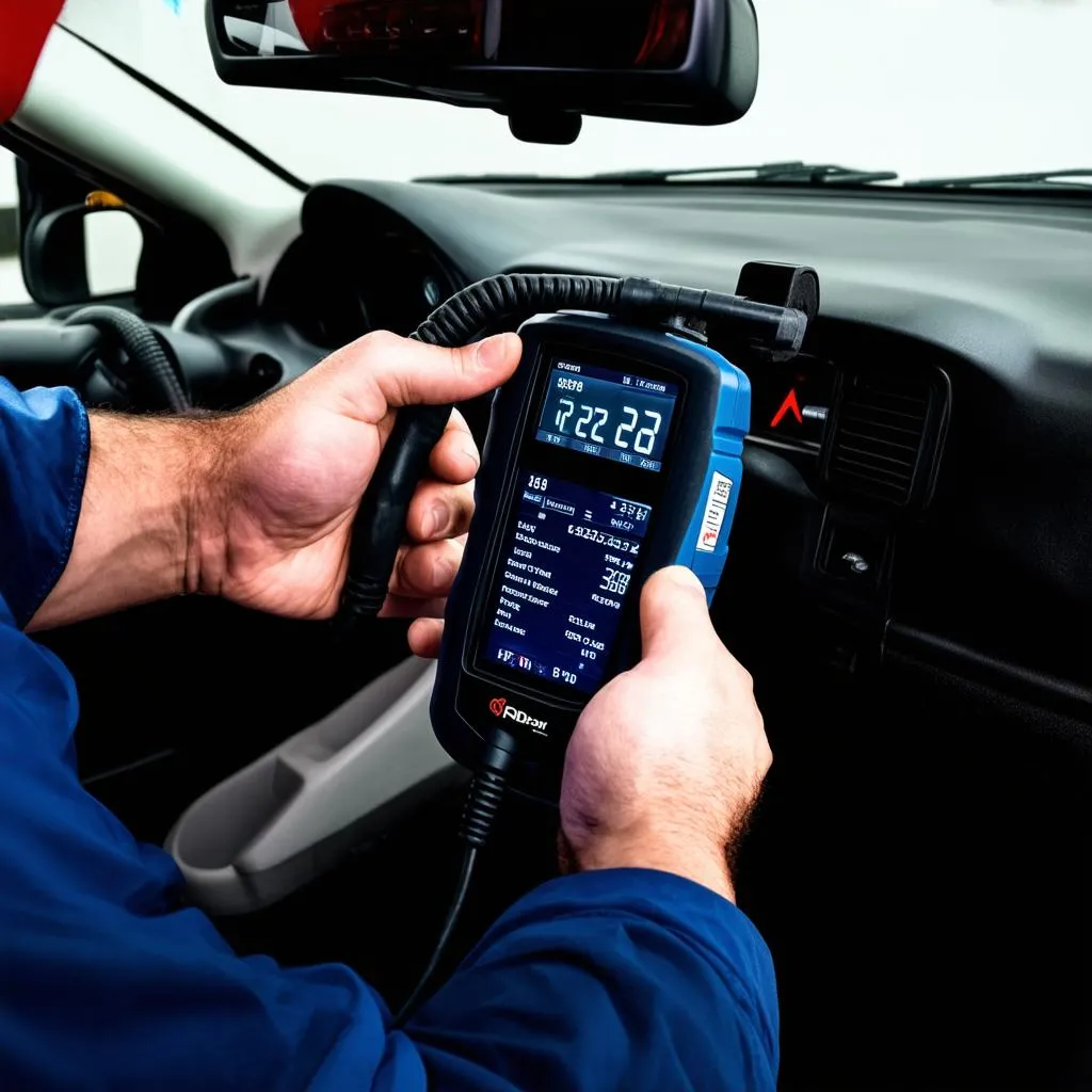 Mechanic using OBD scanner