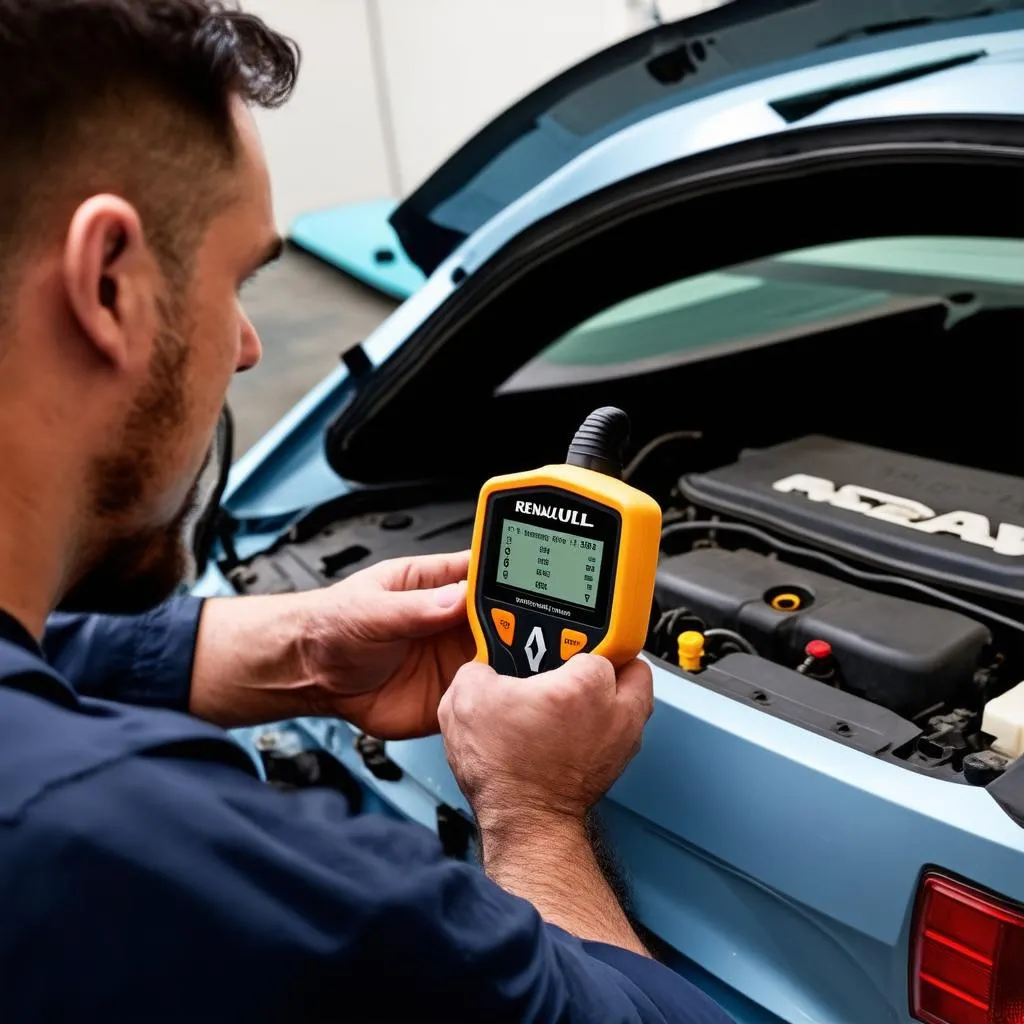 Mechanic using OBD scanner