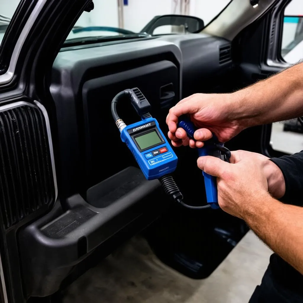 Mechanic using OBD scanner