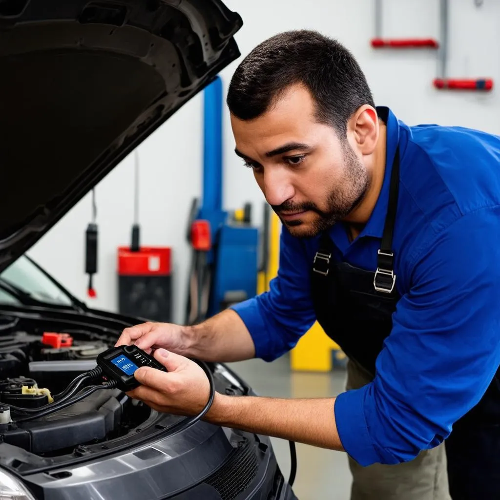 Mechanic Diagnosing a Car