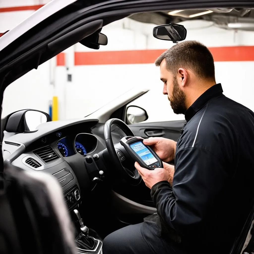 Mechanic using a Dealer Scanner