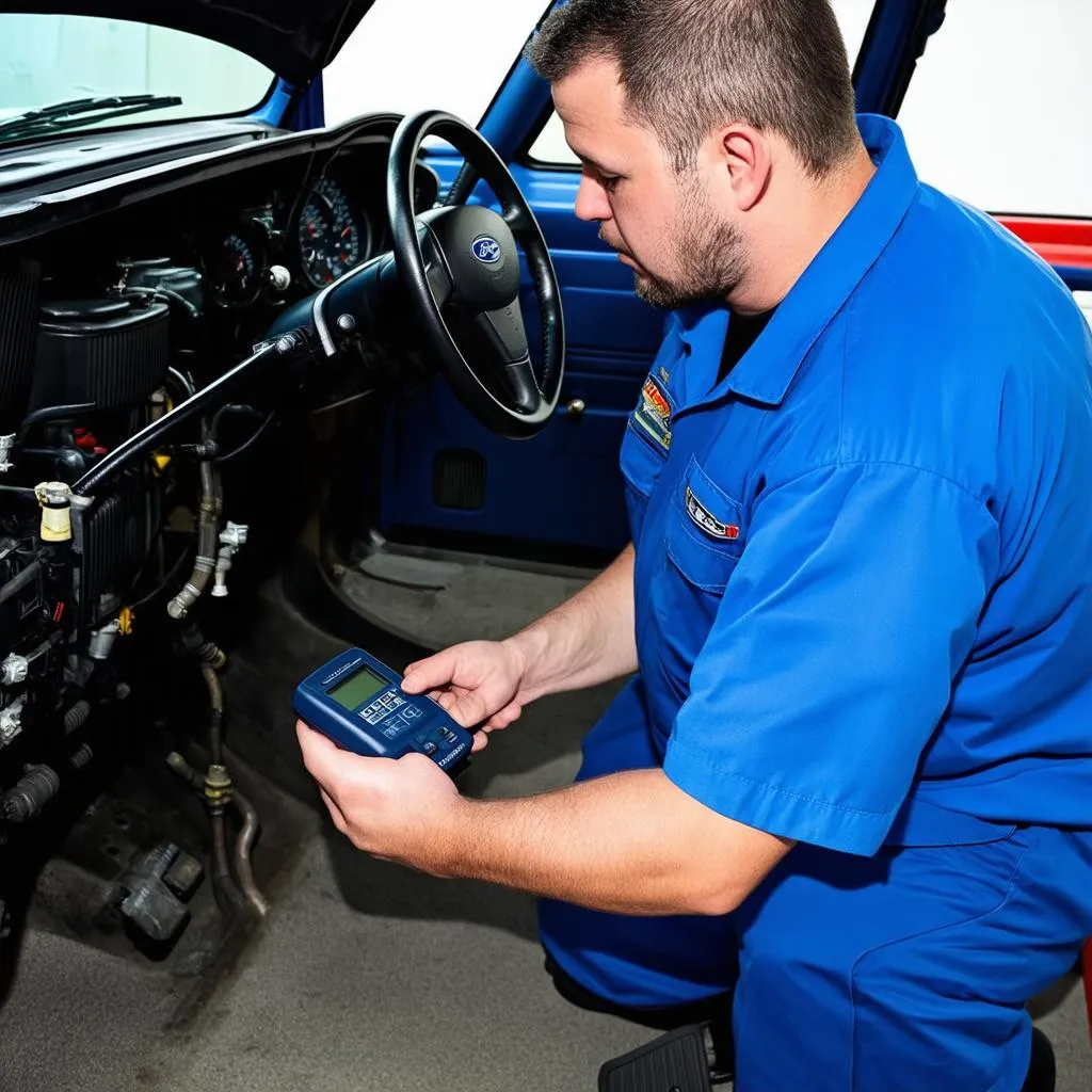 Mechanic working on 1995 Ford F350