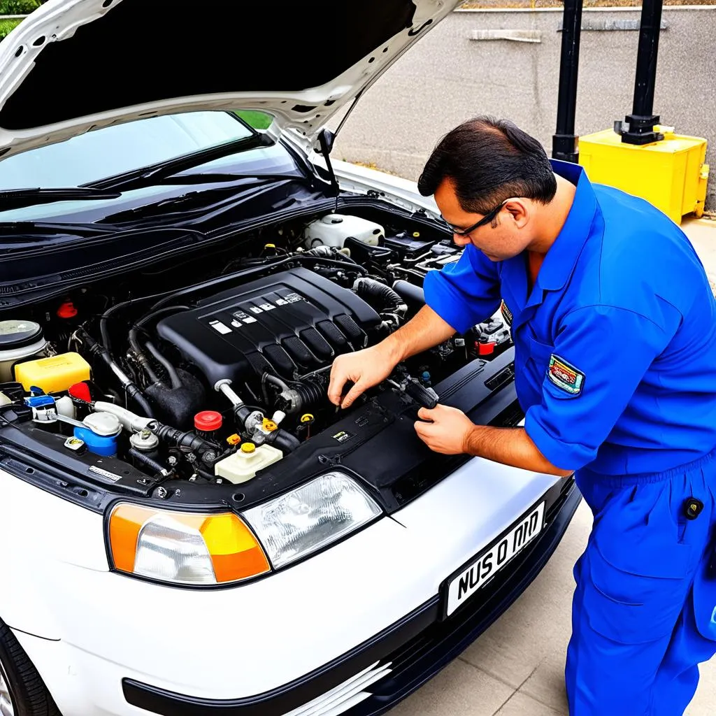 Mechanic working on a Honda Legend