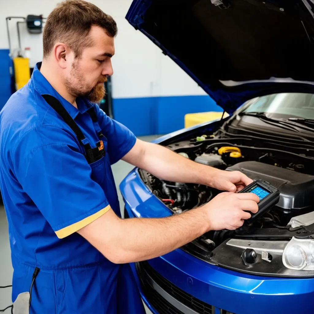 Mechanic Using Diagnostic Tool