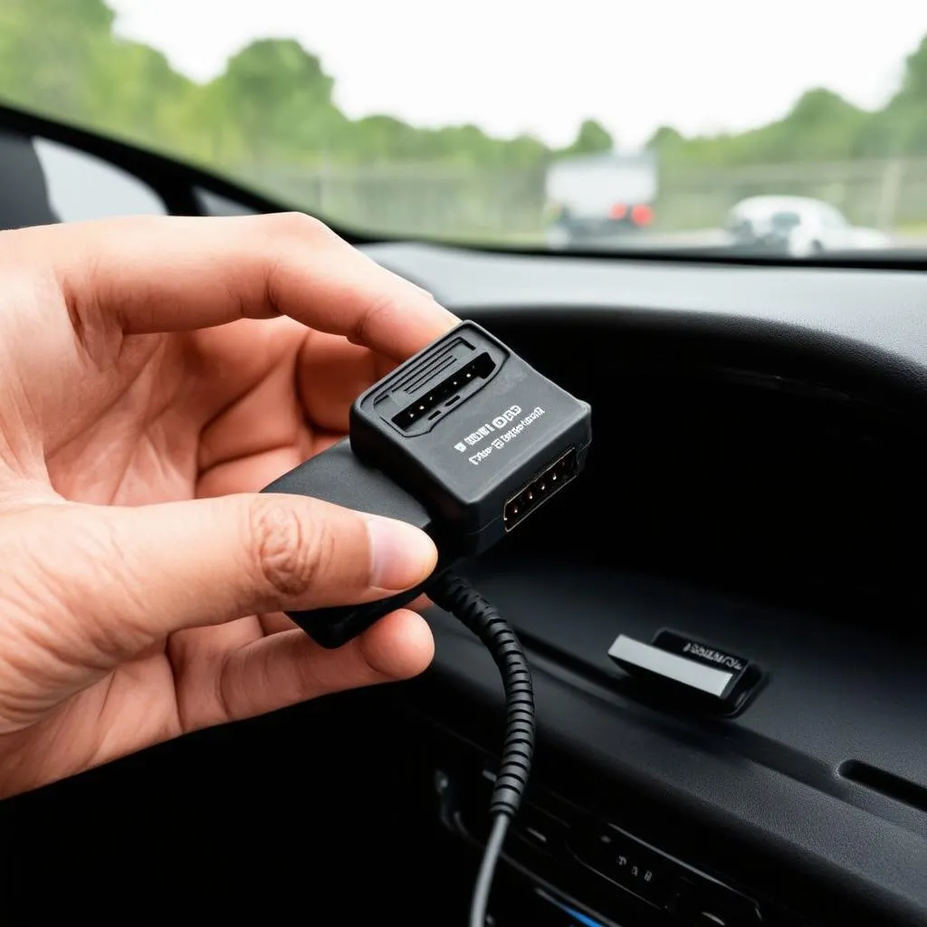 OBD Scanner plugged into a car's OBD-II port