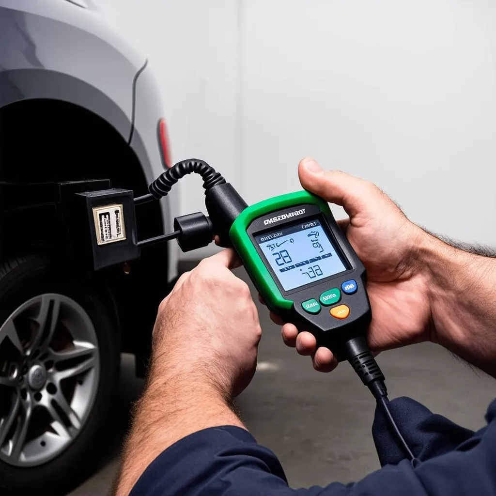 Mechanic using an OBD scanner