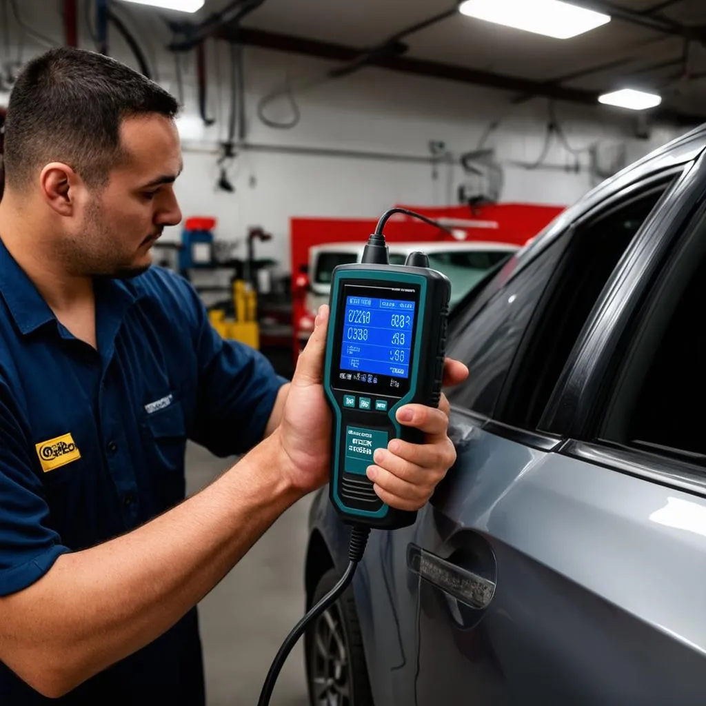 Mechanic using OBD scanner