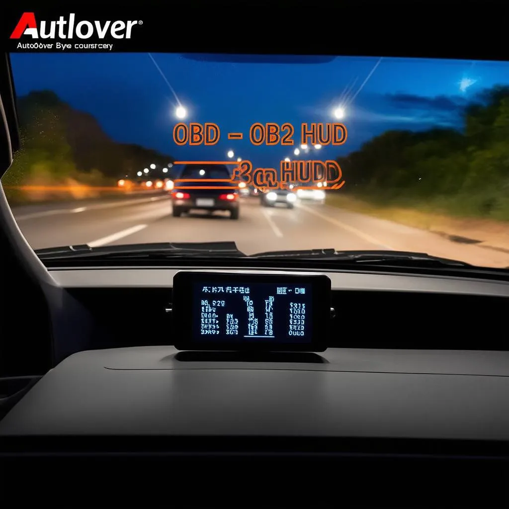 Autolover OBD2 HUD on a car windshield