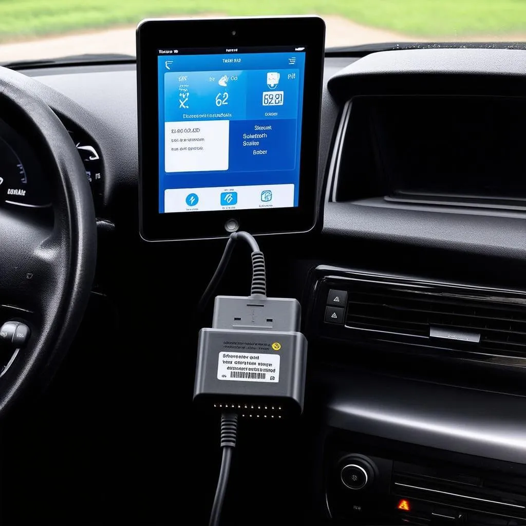 Bluetooth OBD Reader plugged into a car's OBD port