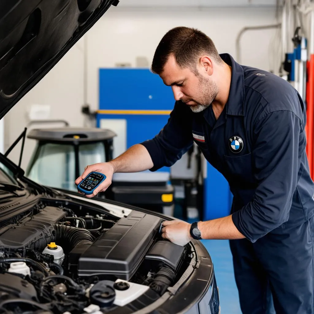 BMW Mechanic Checking Engine