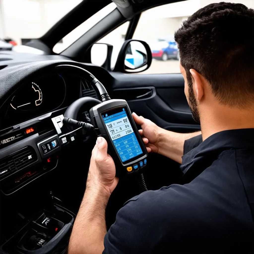 BMW Mechanic Diagnosing Car