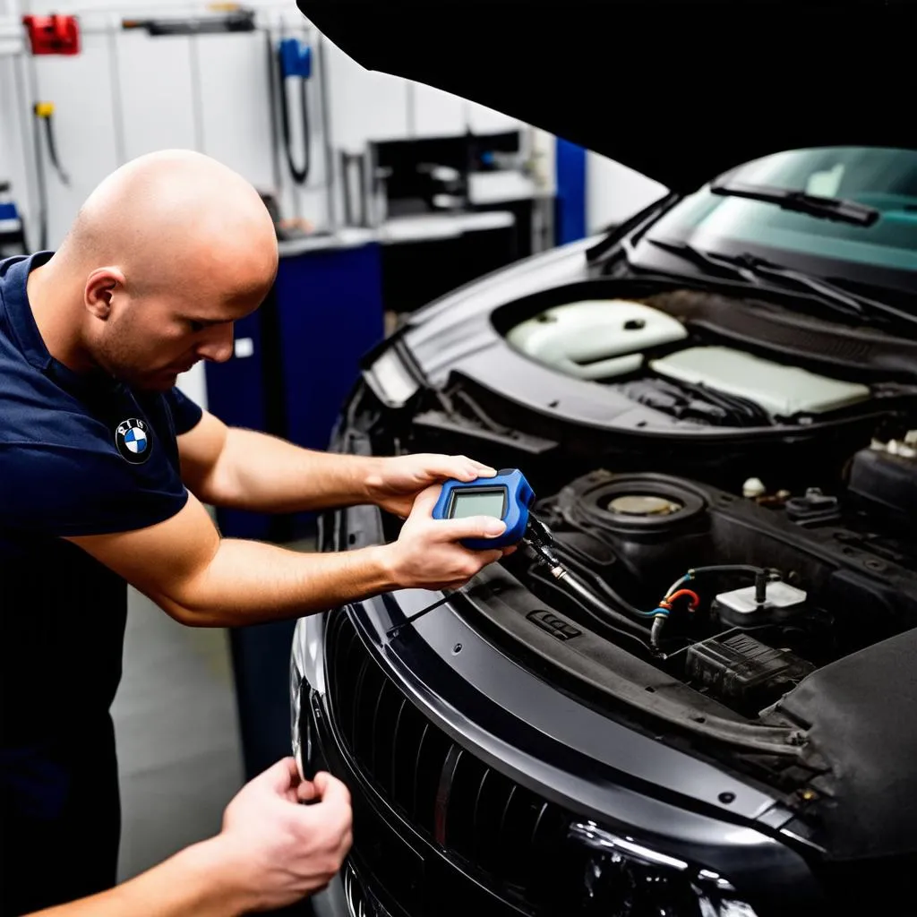 BMW Mechanic Using OBD Scanner