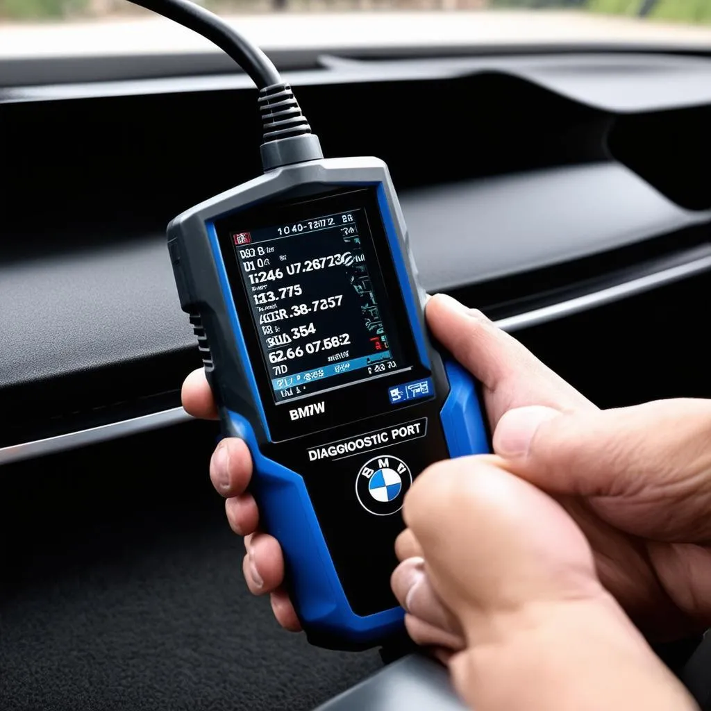 OBD2 scanner connected to a BMW