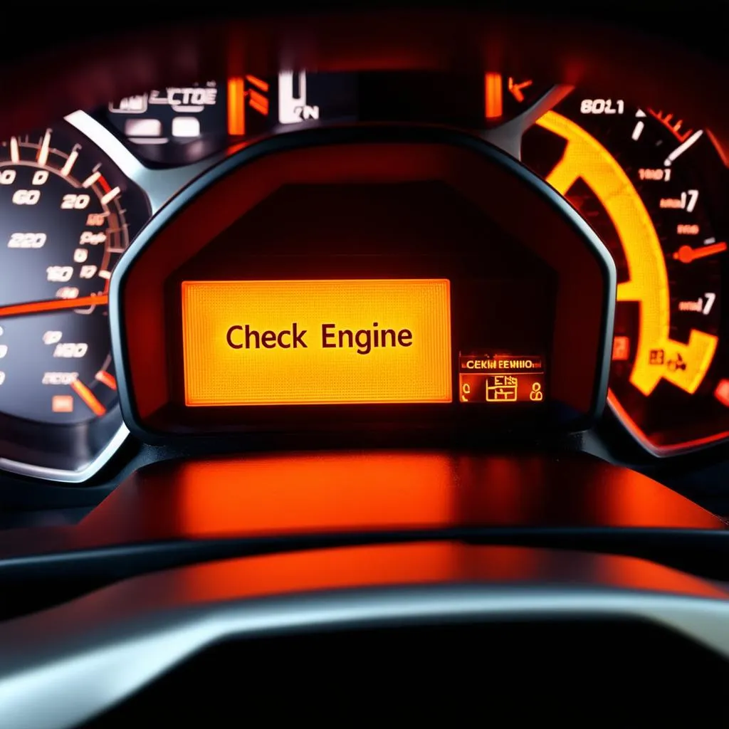 Car Dashboard with Check Engine Light On