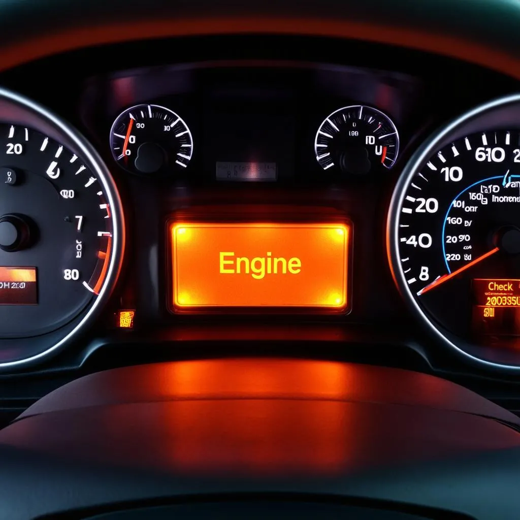 Car Dashboard with Check Engine Light