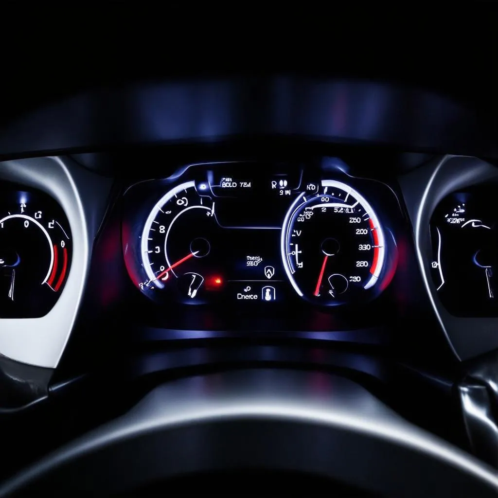 car dashboard with all gear lights illuminated