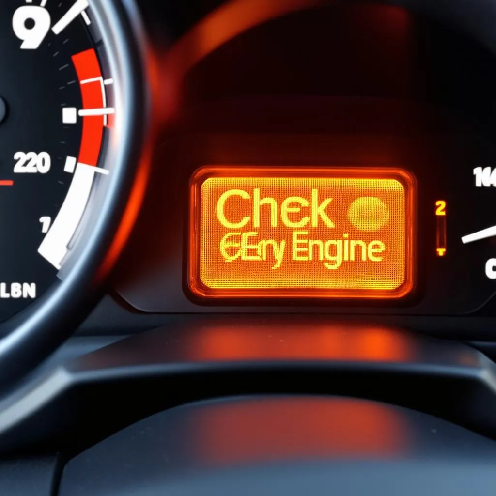 Car dashboard with check engine light illuminated