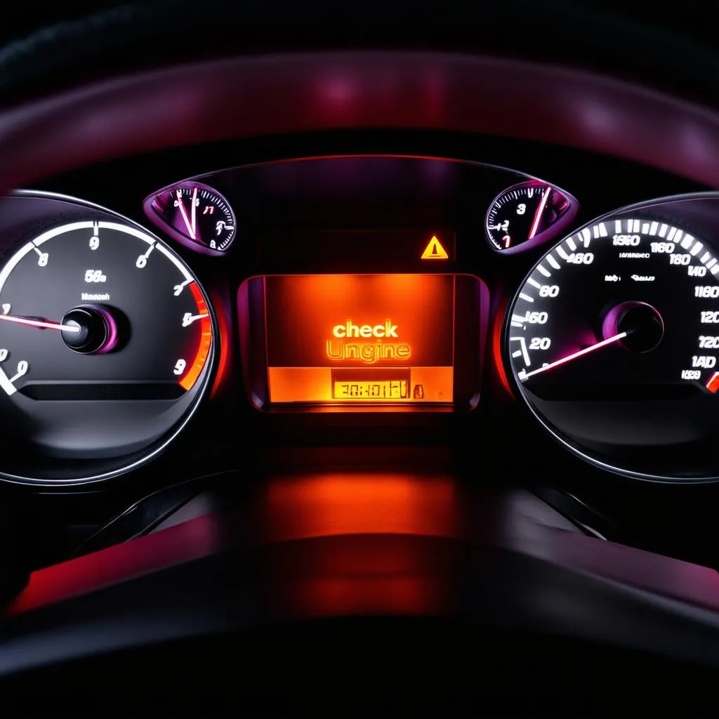 car dashboard with check engine light