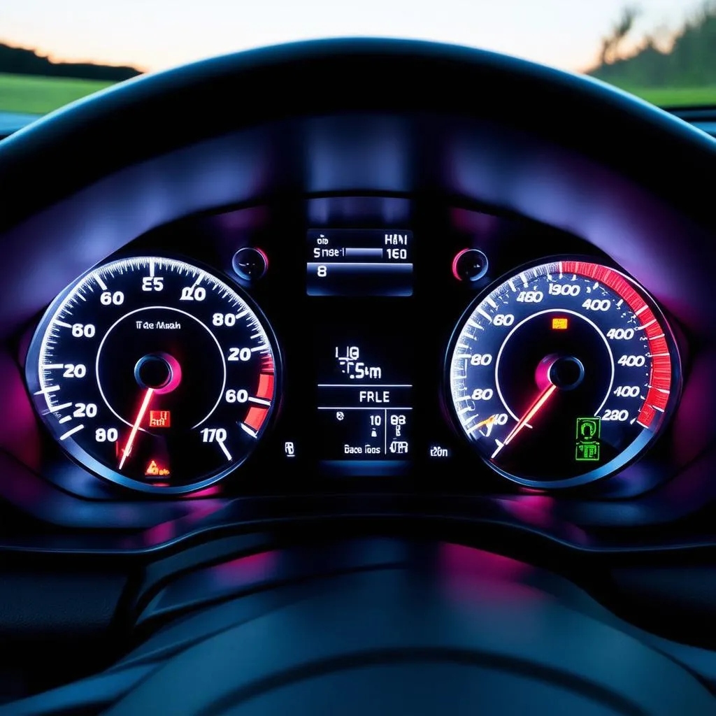 Modern car dashboard with various data displayed