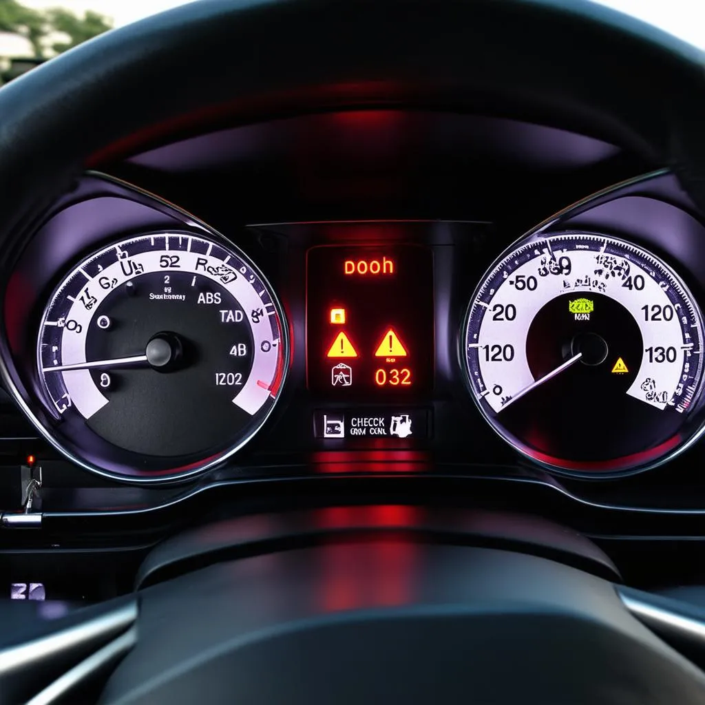 Car Dashboard with Warning Lights