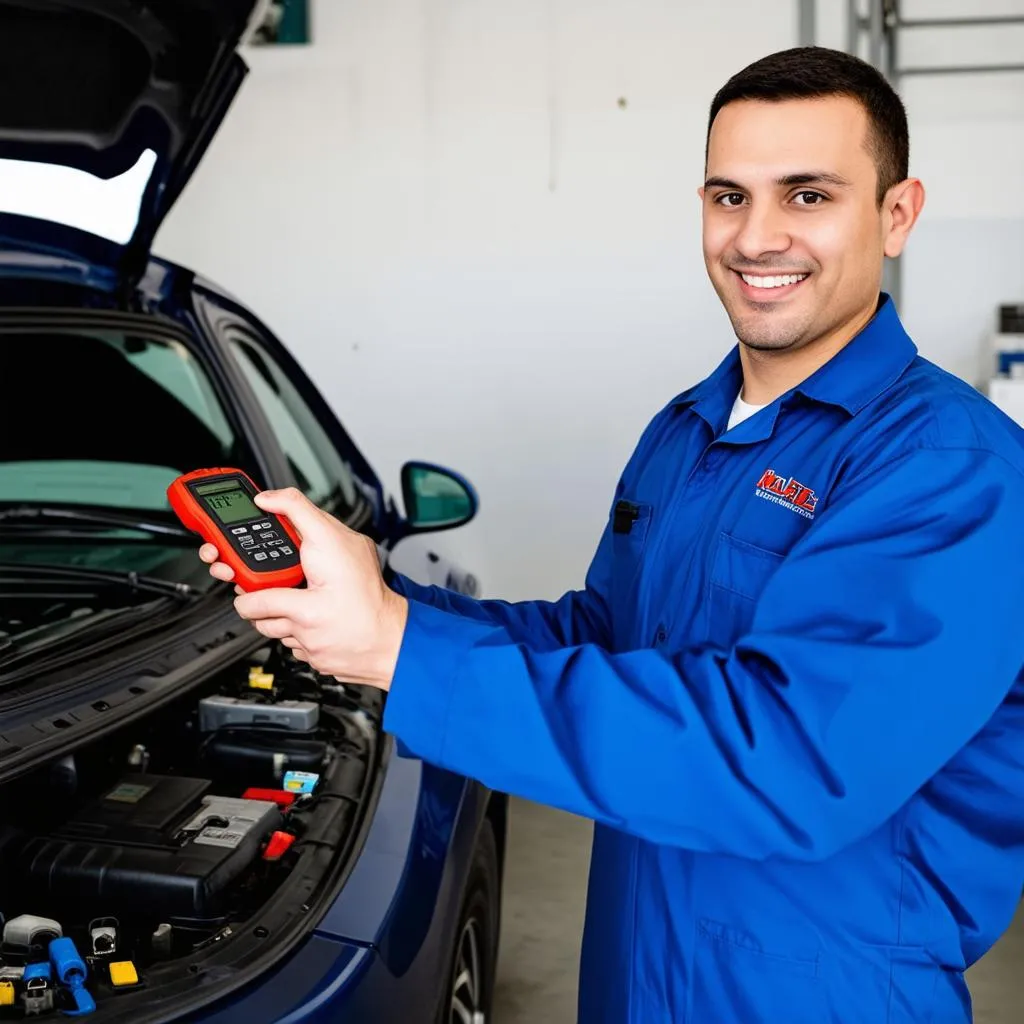 Mechanic Using Car Diagnostics Tool