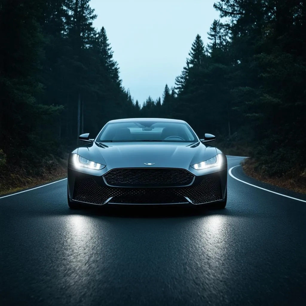 Car Driving on Road at Night