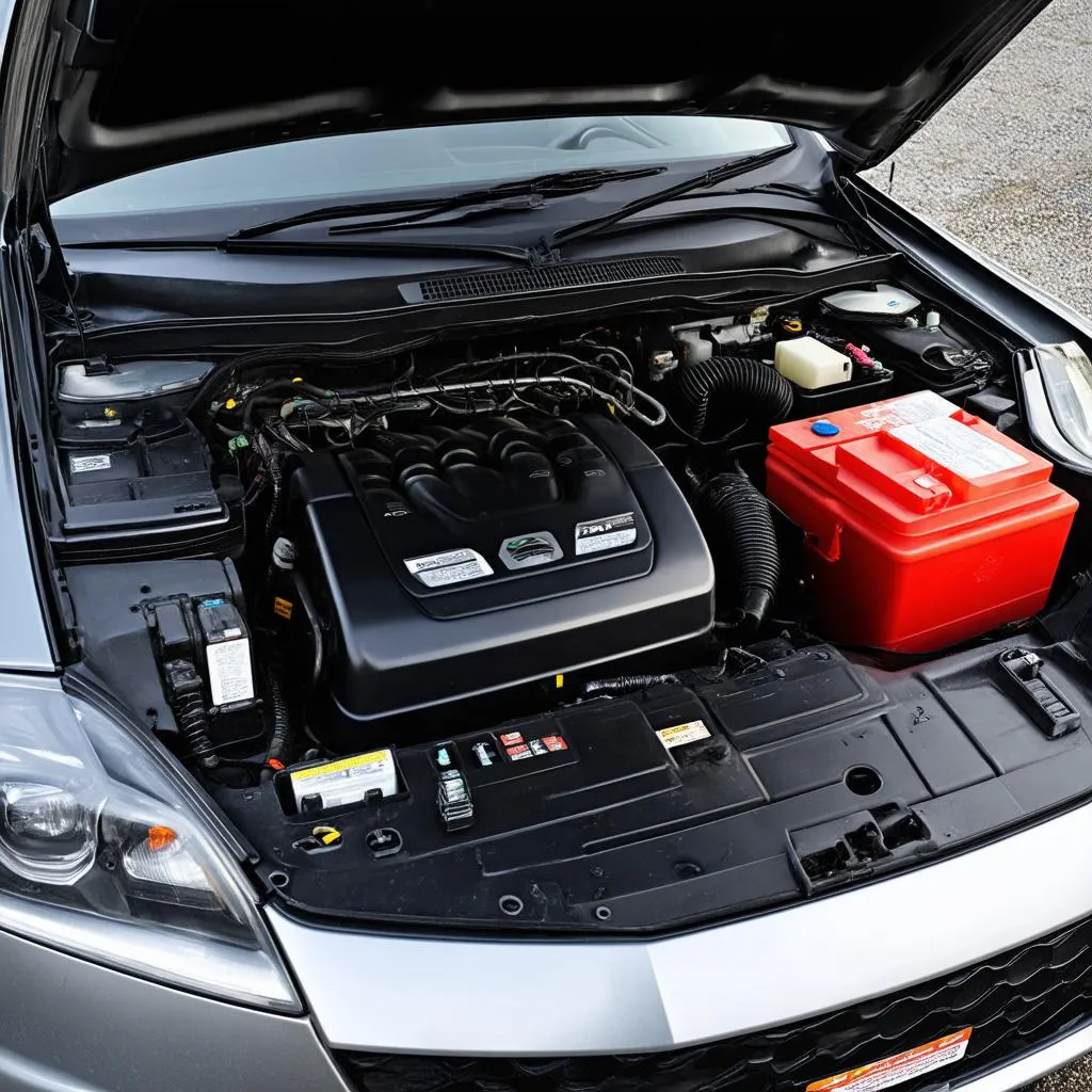 Open Car Hood with Visible Engine