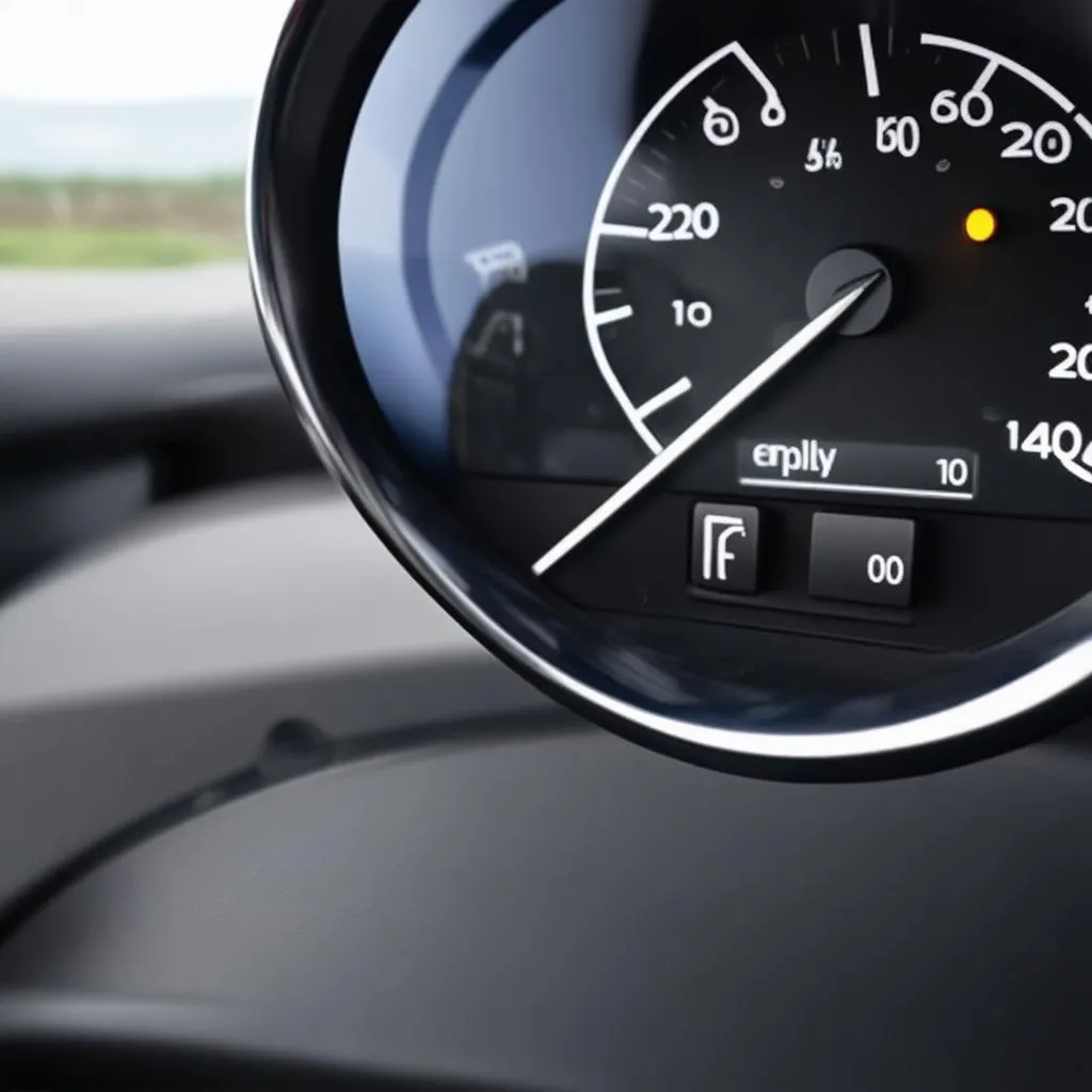 Car dashboard with fuel gauge