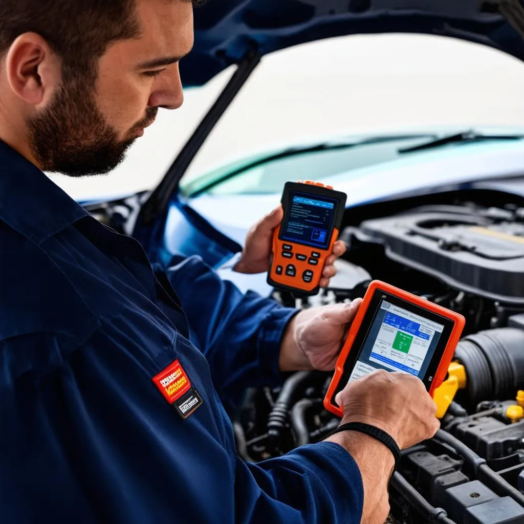 Mechanic examining a car engine