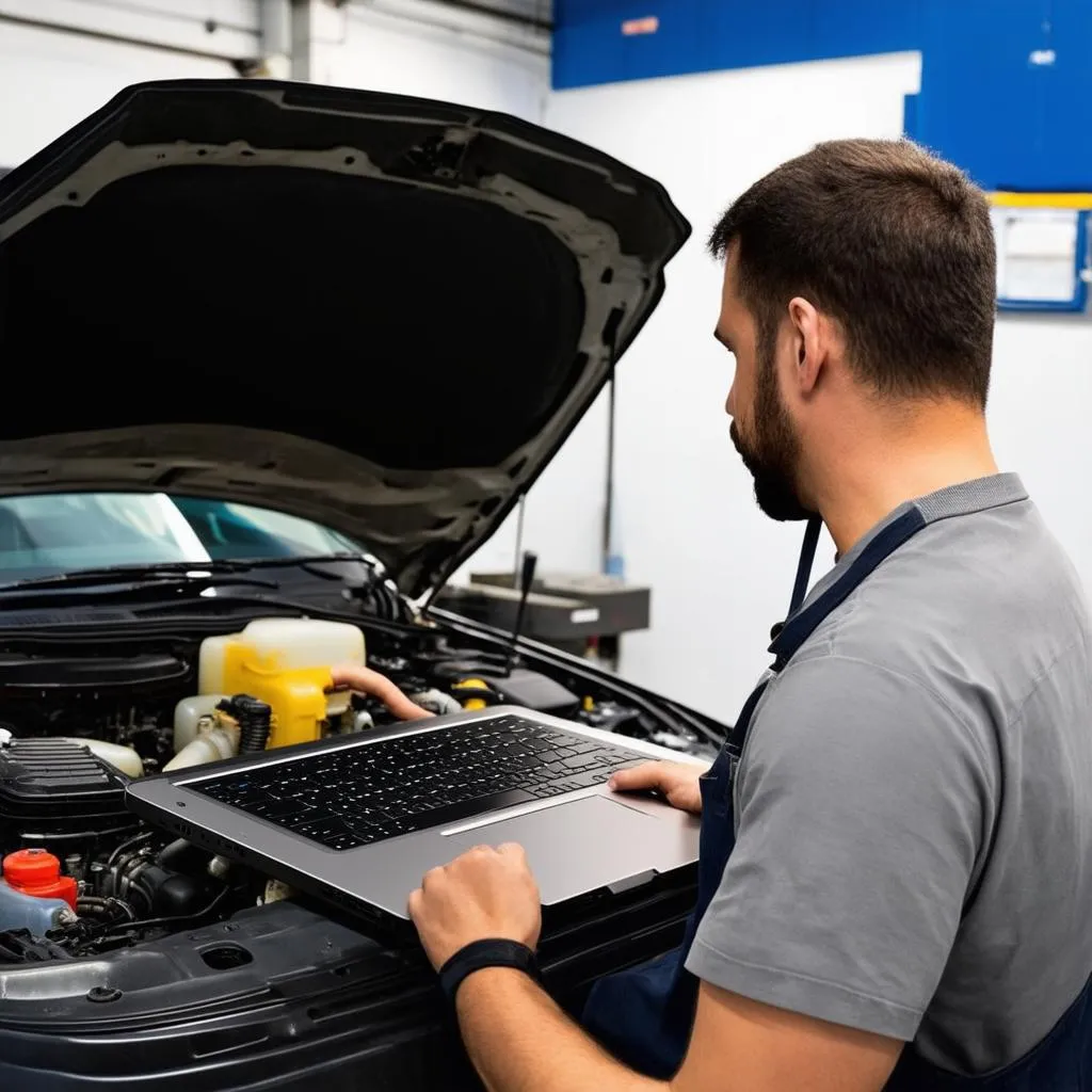 Car mechanic working with diagnostics