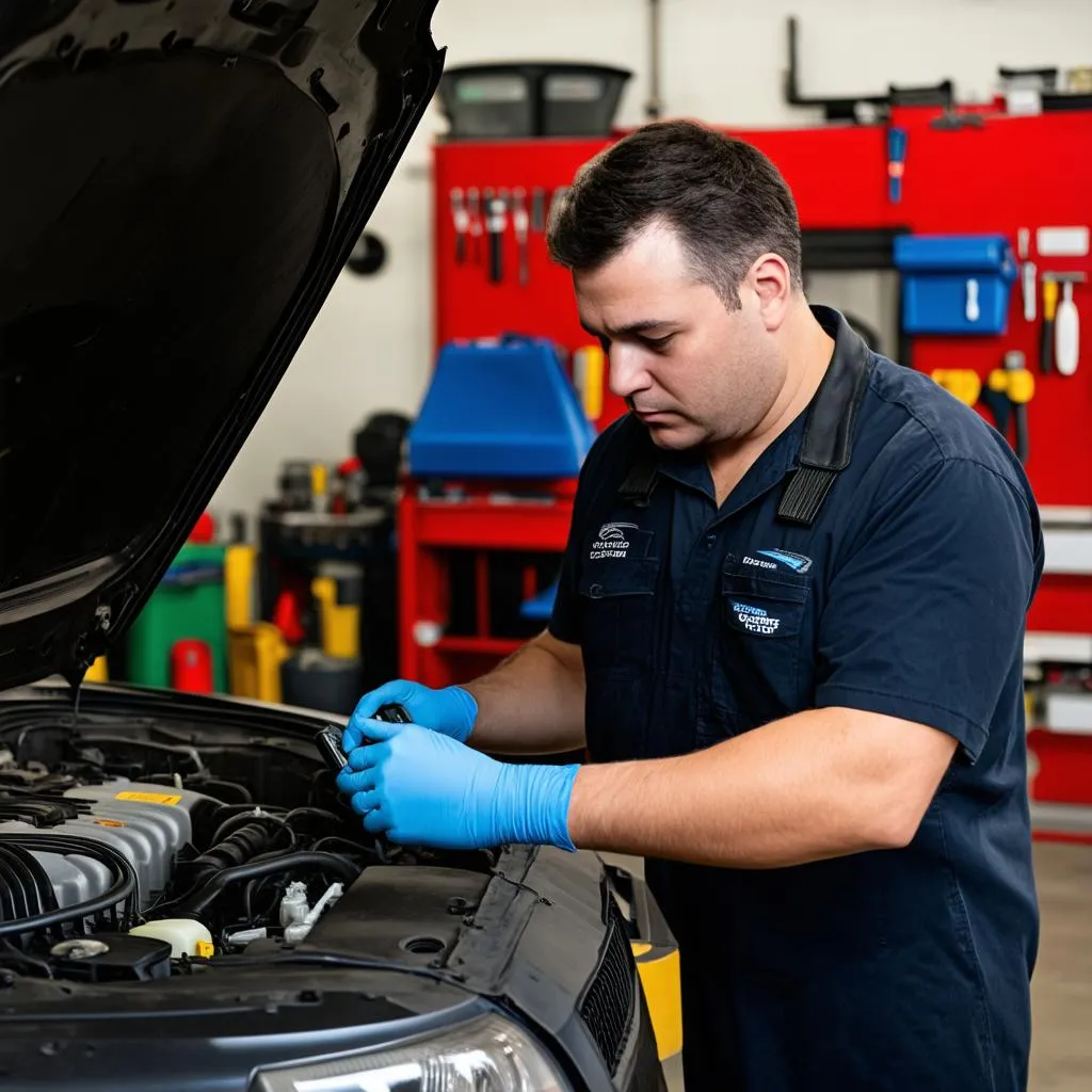 Car Mechanic working on Engine