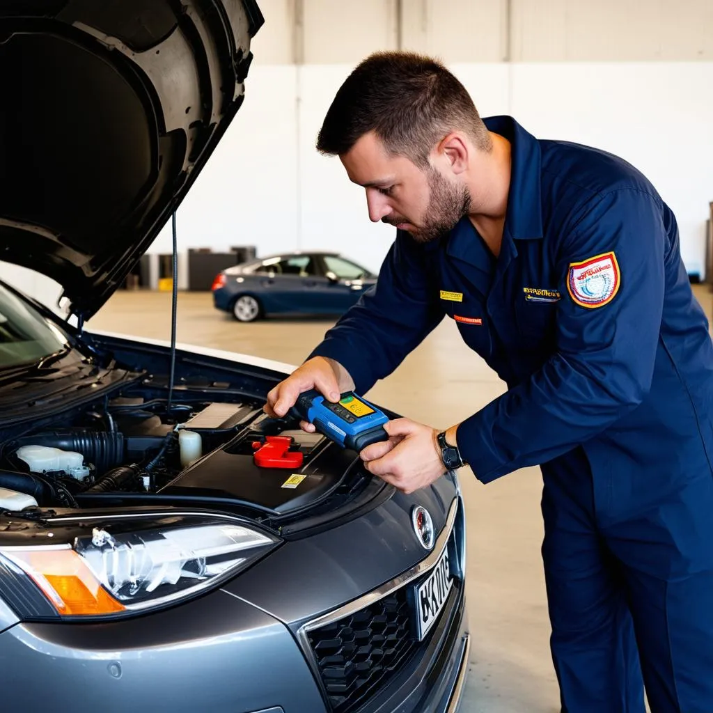 Mechanic diagnosing car issues