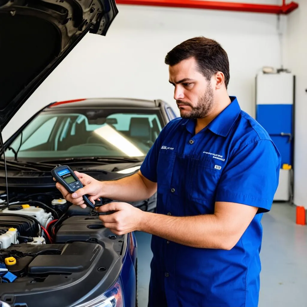 Car mechanic using OBD-II scanner