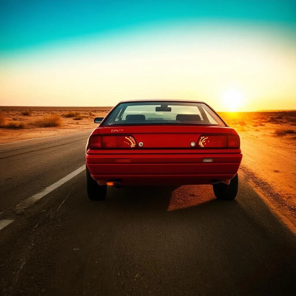 car running out of fuel on a deserted road