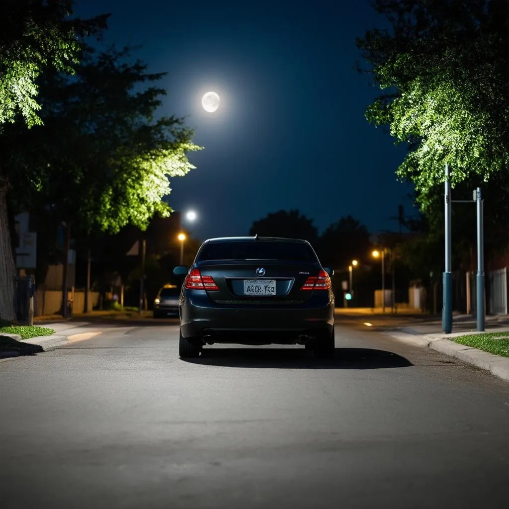 car parked on an empty street at night