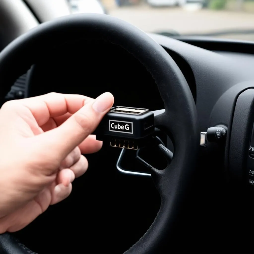 Cube G OBD Gauge plugged into a car's OBD port