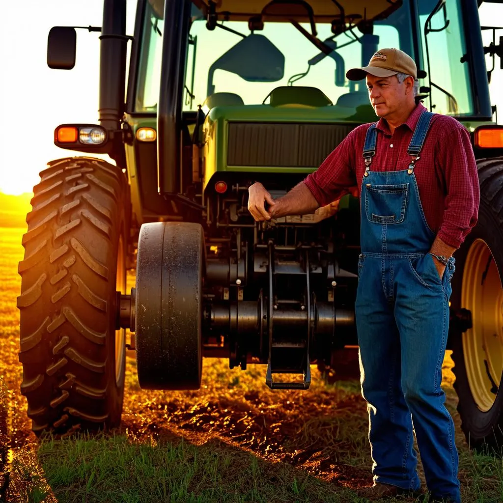 Farmer Checking Tractor